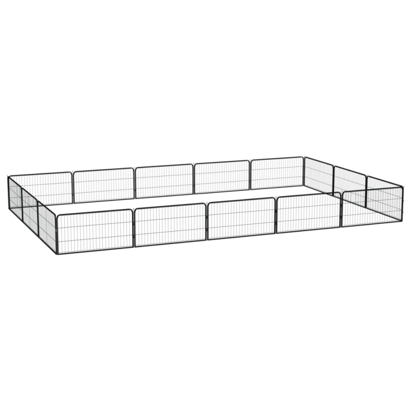 vidaXL suņu sētiņa, 16 paneļi, melna, 100x50 cm, pulverkrāsots tērauds