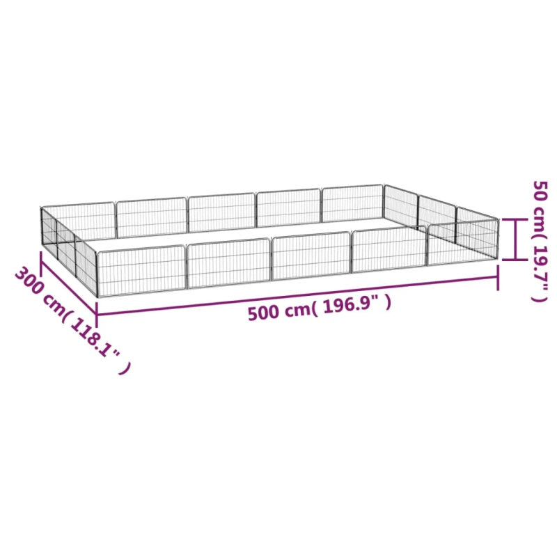 vidaXL suņu sētiņa, 16 paneļi, melna, 100x50 cm, pulverkrāsots tērauds