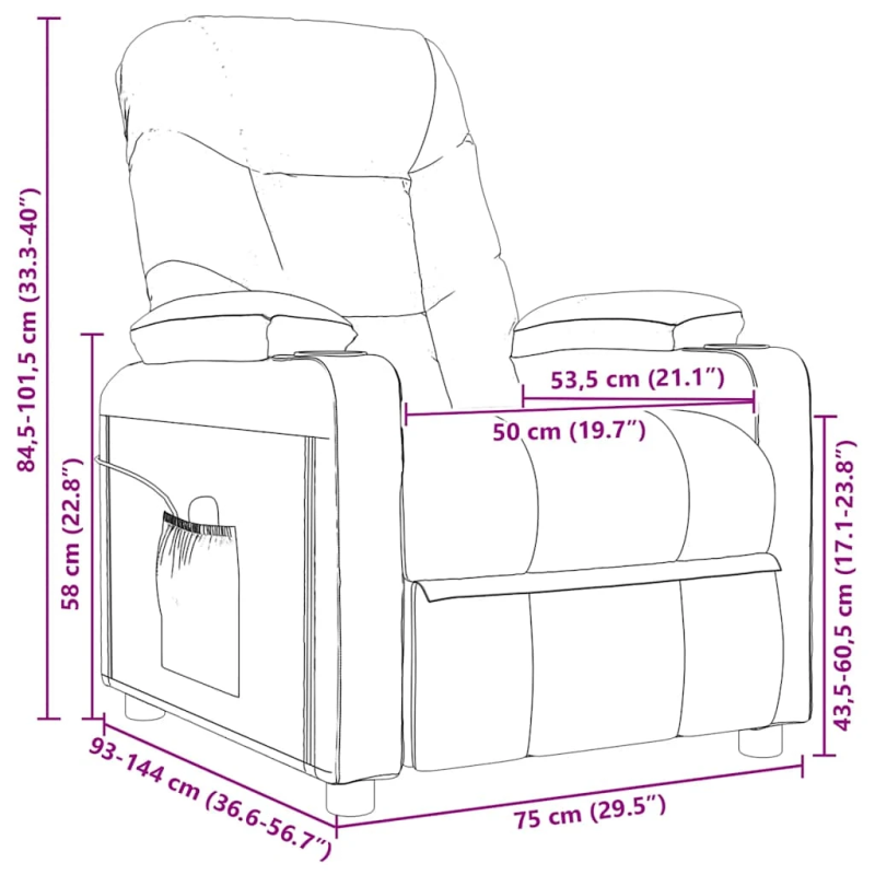 vidaXL atpūtas krēsls, atgāžams, melns audums
