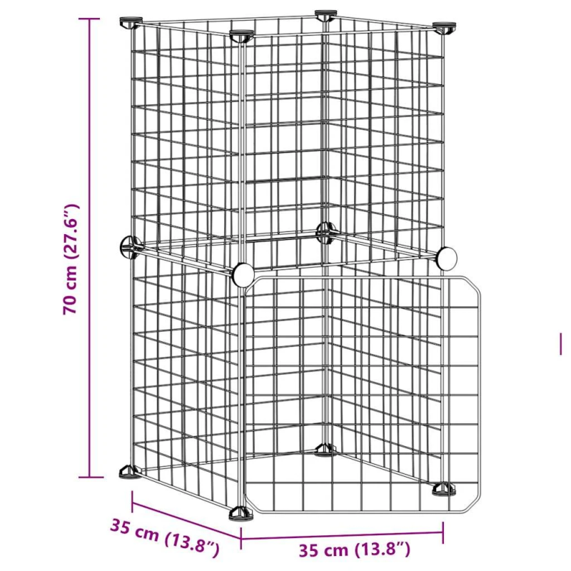 vidaXL 8 paneļu mājdzīvnieku būris ar durvīm, melns, 35x35 cm, tērauds