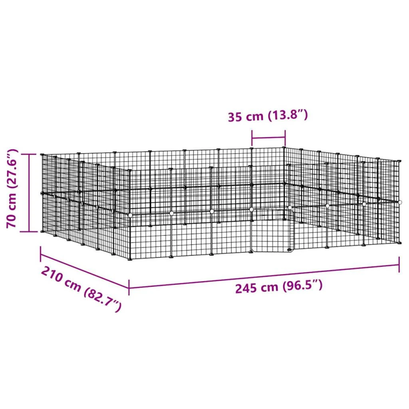 vidaXL 52 paneļu mājdzīvnieku būris ar durvīm, melns, 35x35cm, tērauds