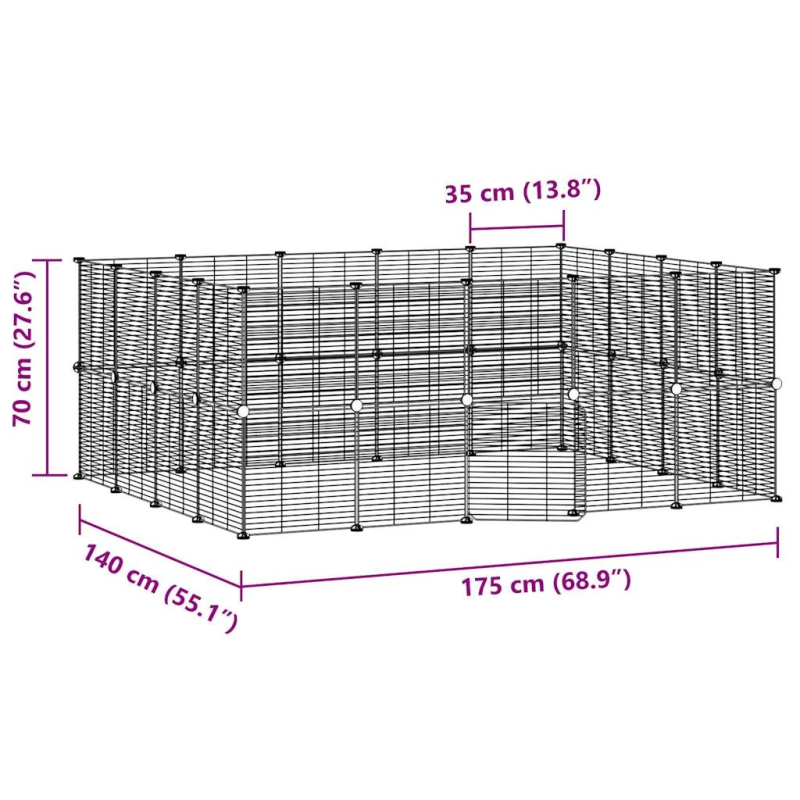 vidaXL 36 paneļu mājdzīvnieku būris, melns, 35x35 cm, tērauds