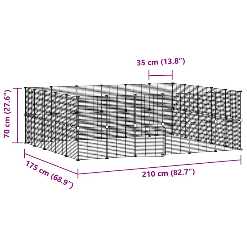 vidaXL 44 paneļu mājdzīvnieku būris ar durvīm, melns, 35x35cm, tērauds