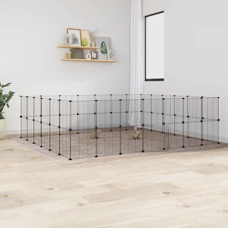 vidaXL 52 paneļu mājdzīvnieku būris ar durvīm, melns, 35x35cm, tērauds