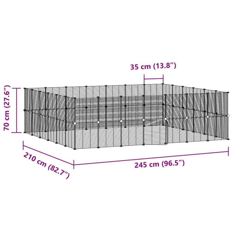 vidaXL 52 paneļu mājdzīvnieku būris ar durvīm, melns, 35x35cm, tērauds