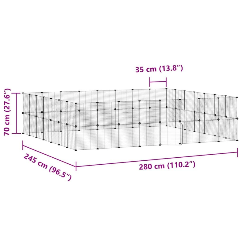 vidaXL 60 paneļu mājdzīvnieku būris ar durvīm, melns, 35x35cm, tērauds