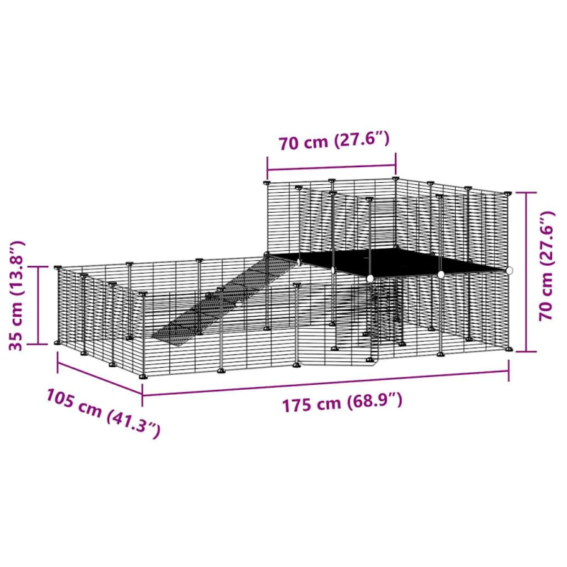 vidaXL 36 paneļu mājdzīvnieku būris, melns, 35x35 cm, tērauds