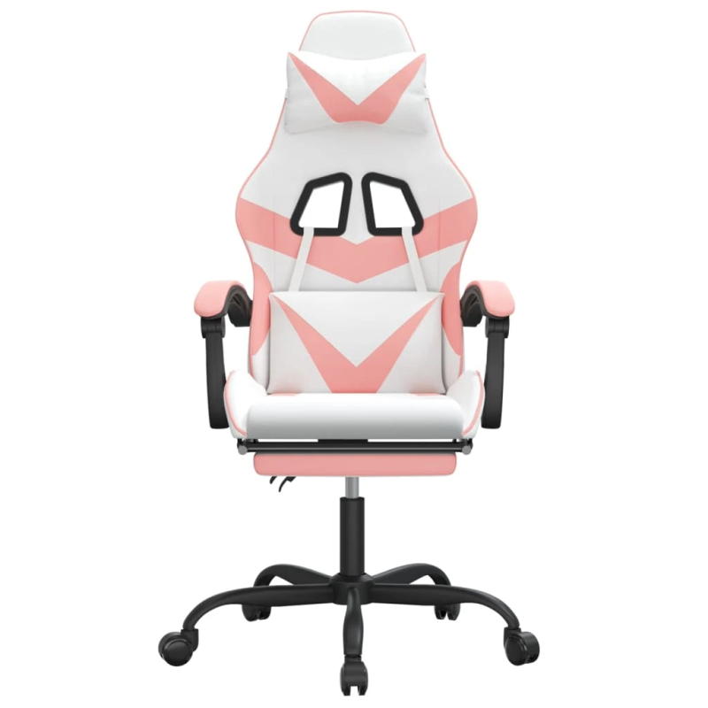 vidaXL datorspēļu krēsls ar kāju balstu, balta un rozā mākslīgā āda