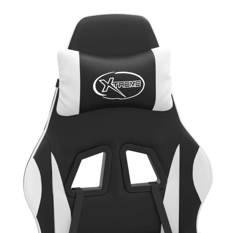 vidaXL datorspēļu krēsls ar kāju balstu, melna un balta mākslīgā āda