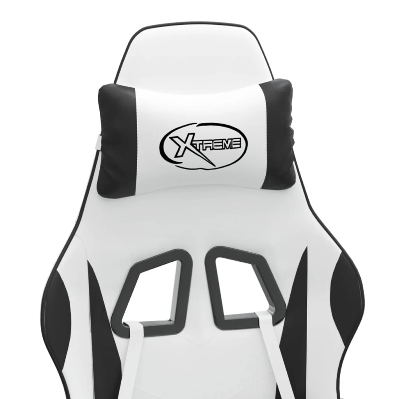 vidaXL datorspēļu krēsls ar kāju balstu, balta un melna mākslīgā āda