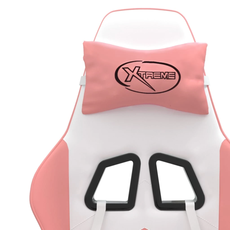 vidaXL datorspēļu krēsls, balta un rozā mākslīgā āda