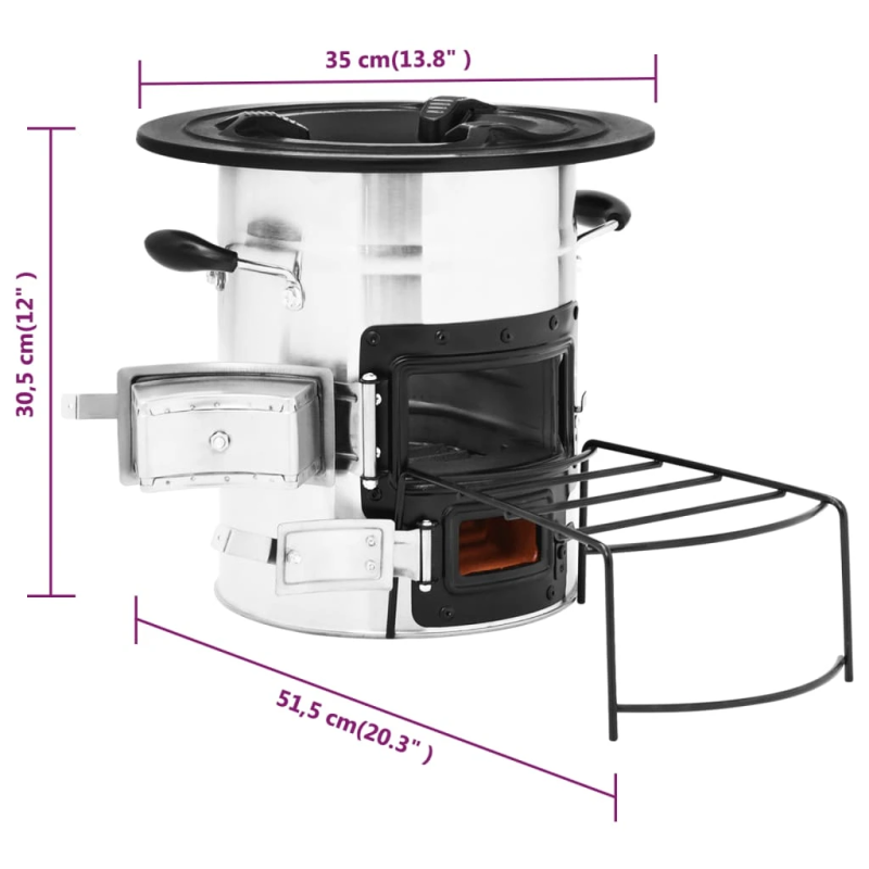 vidaXL kempinga malkas plīts, sudraba krāsā, 51,5x35x30,5 cm, tērauds