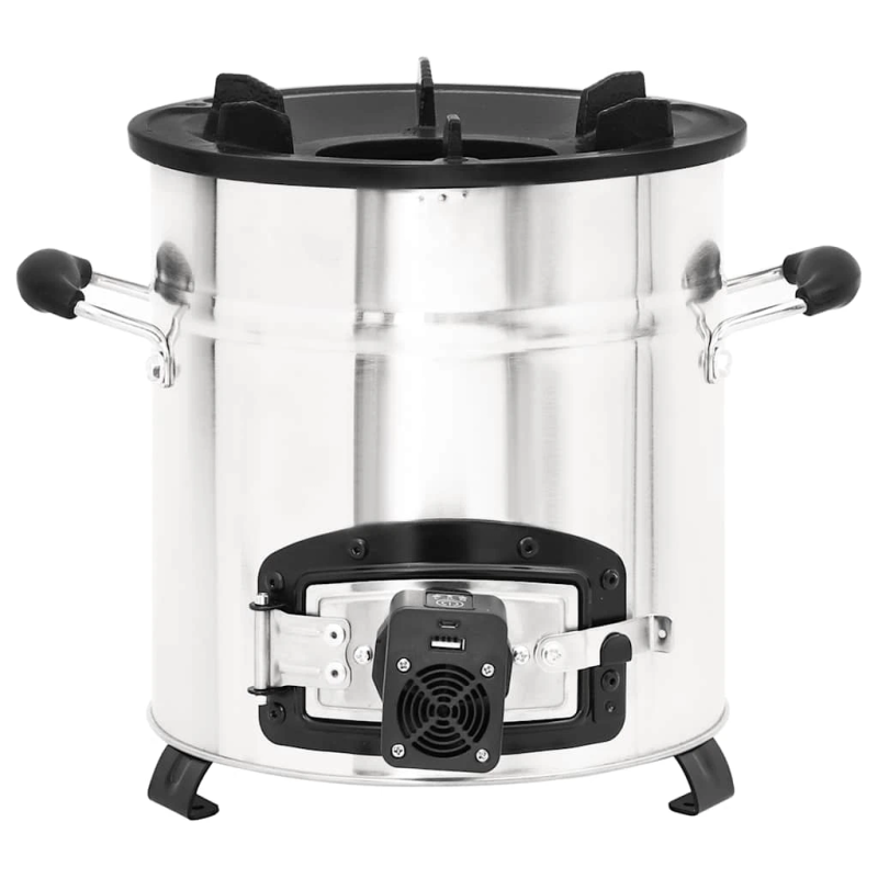 vidaXL kempinga malkas plīts ar ventilatoru, sudraba, 35,5x26x28 cm