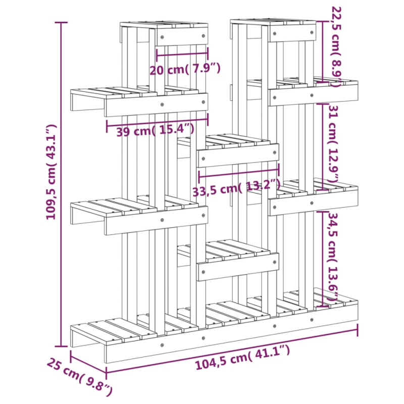 vidaXL augu plaukts, medus brūns, 104,5x25x109,5 cm, priedes masīvkoks