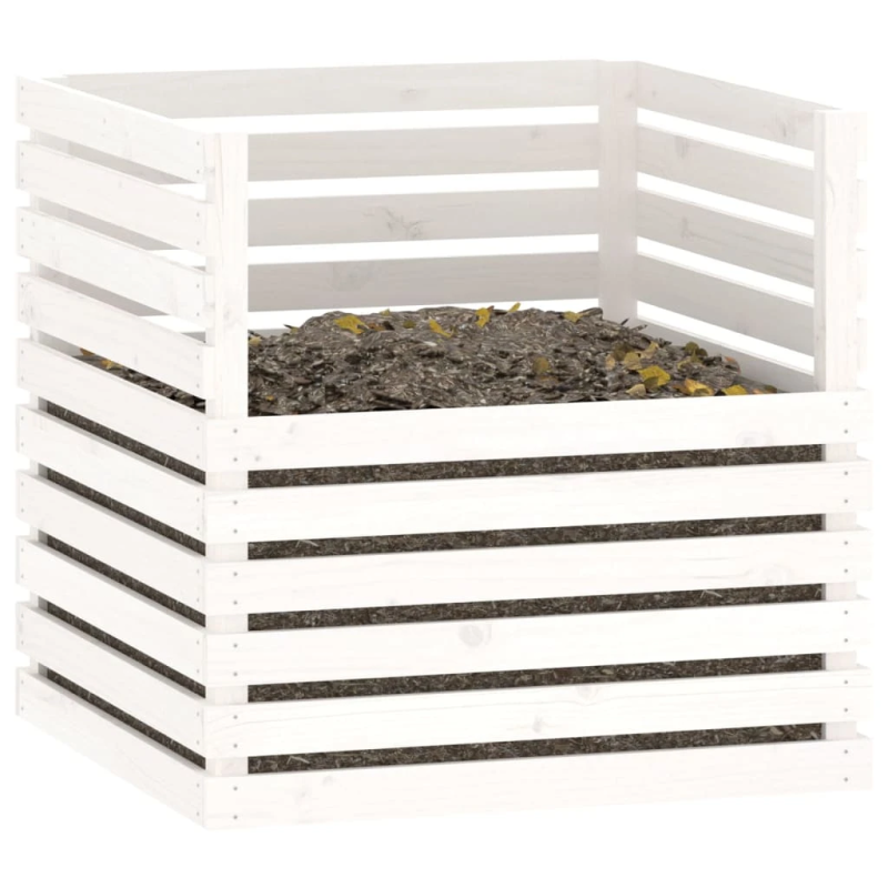 vidaXL komposta kaste, balta, 80x80x78 cm, priedes masīvkoks