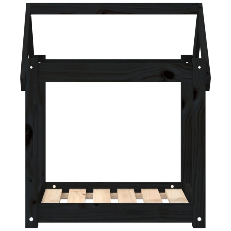 vidaXL suņu gulta, melna, 61x50x70 cm, priedes masīvkoks