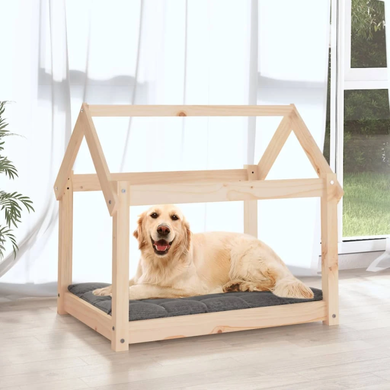 vidaXL suņu gulta, 81x60x70 cm, priedes masīvkoks