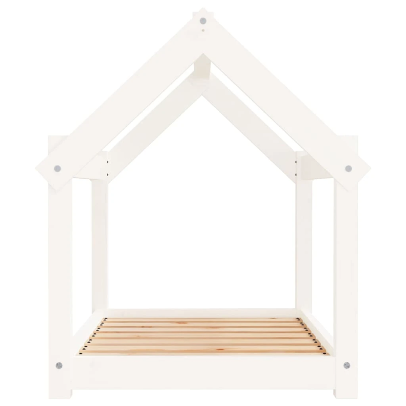 vidaXL suņu gulta, balta, 81x60x70 cm, priedes masīvkoks