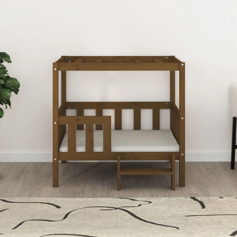 vidaXL suņu gulta, medus brūna, 95,5x73,5x90 cm, priedes masīvkoks