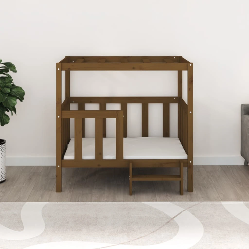 vidaXL suņu gulta, medus brūna, 105,5x83,5x100 cm, priedes masīvkoks