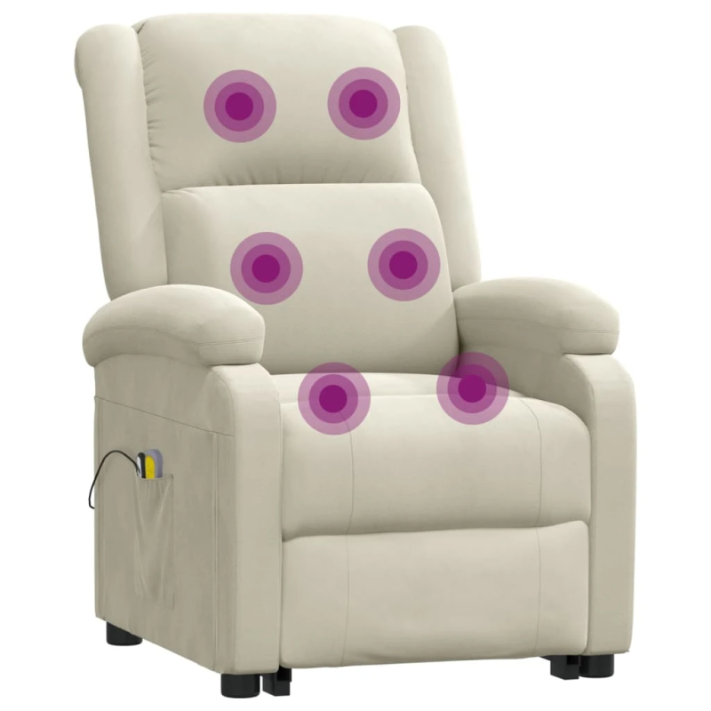vidaXL masāžas krēsls, paceļams, krēmkrāsas samts