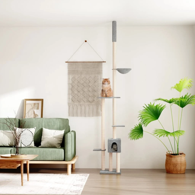 vidaXL kaķu māja līdz griestiem, gaiši pelēka, 258,5-284,5 cm