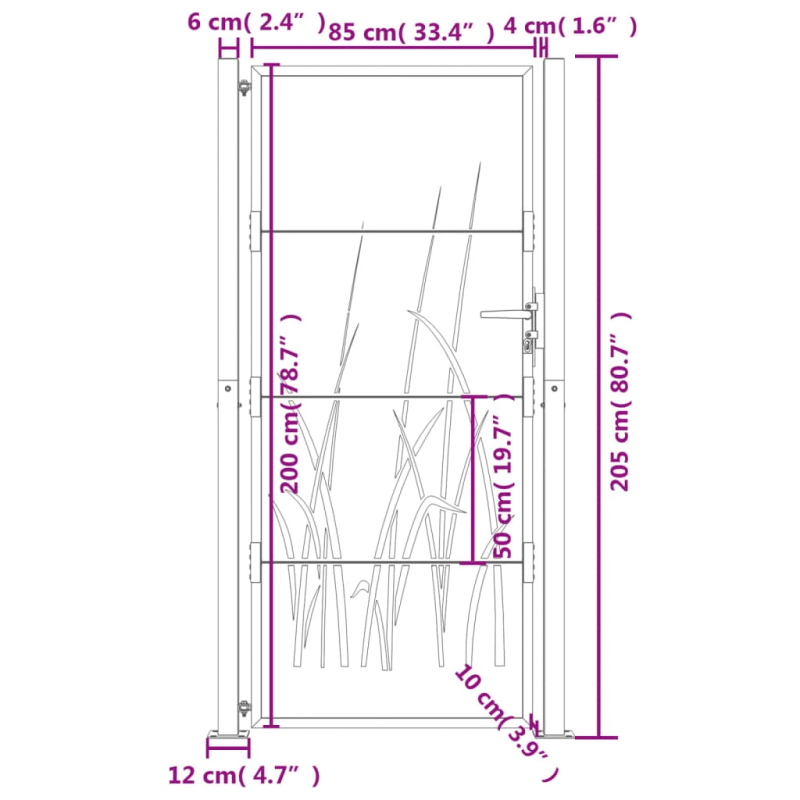 vidaXL dārza vārti, antracīta krāsā, 100x200 cm, tērauds, zāles dizains
