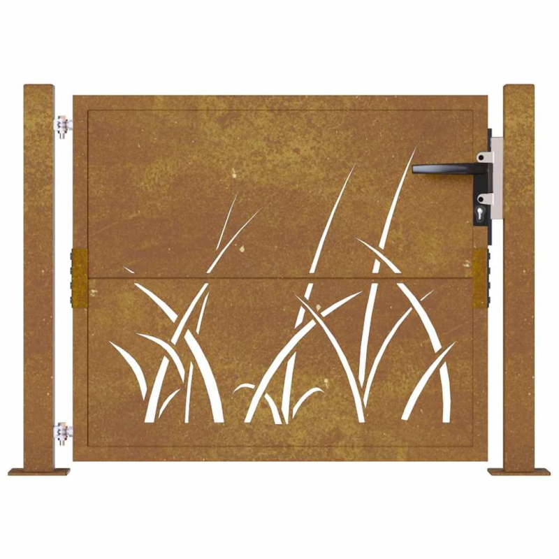 vidaXL dārza vārti, 100x100 cm, Corten tērauds, zāles dizains