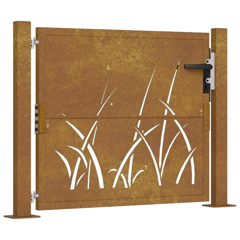 vidaXL dārza vārti, 100x100 cm, Corten tērauds, zāles dizains