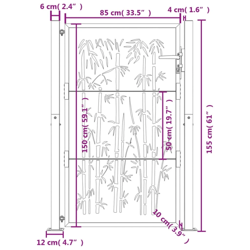 vidaXL dārza vārti, antracīta krāsā, 100x150 cm, tērauds, bambusa dizains