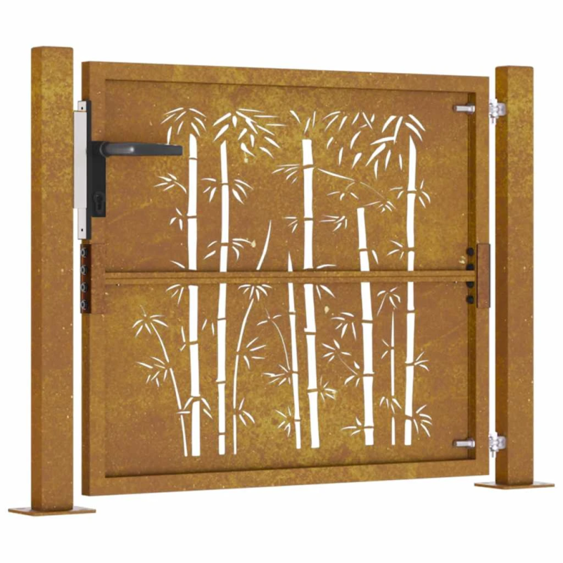vidaXL dārza vārti, 100x75 cm, kortēna tērauds, bambusa dizains