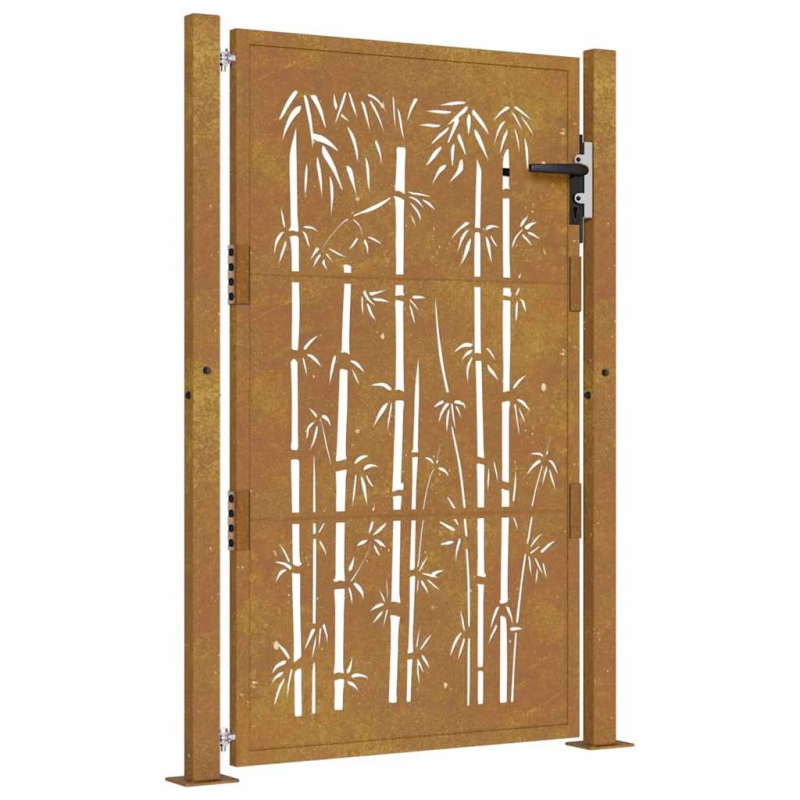 vidaXL dārza vārti, 100x125 cm, kortēna tērauds, bambusa dizains