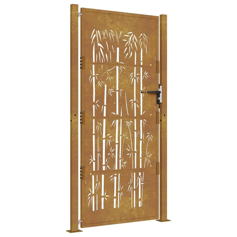 vidaXL dārza vārti, 100x200 cm, kortēna tērauds, bambusa dizains
