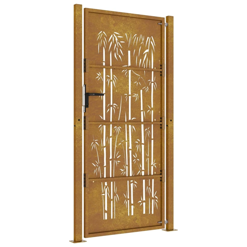vidaXL dārza vārti, 100x200 cm, kortēna tērauds, bambusa dizains