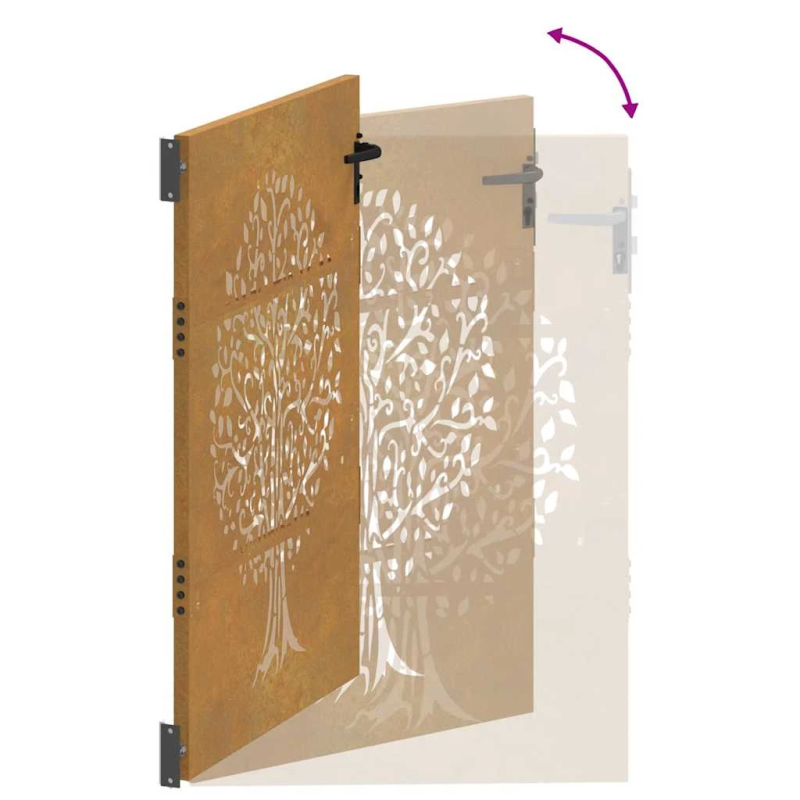 vidaXL dārza vārti, 85x125 cm, kortēna tērauds, koka dizains