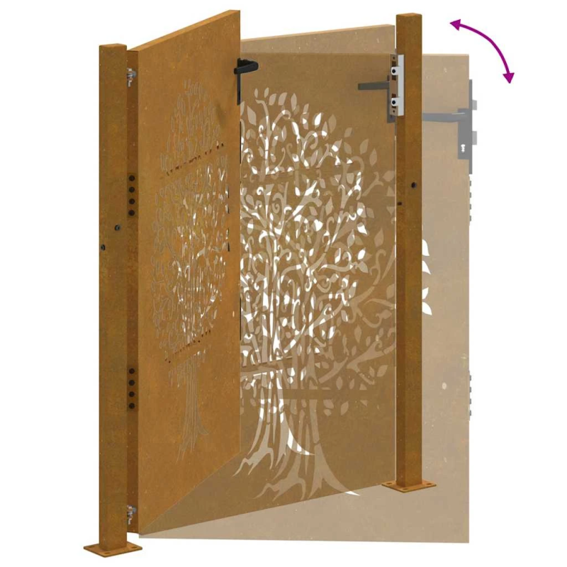 vidaXL dārza vārti, 100x125 cm, kortēna tērauds, koka dizains