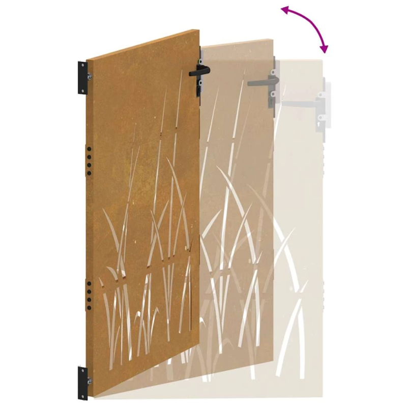 vidaXL dārza vārti, 85x125 cm, kortēna tērauds, zāles dizains