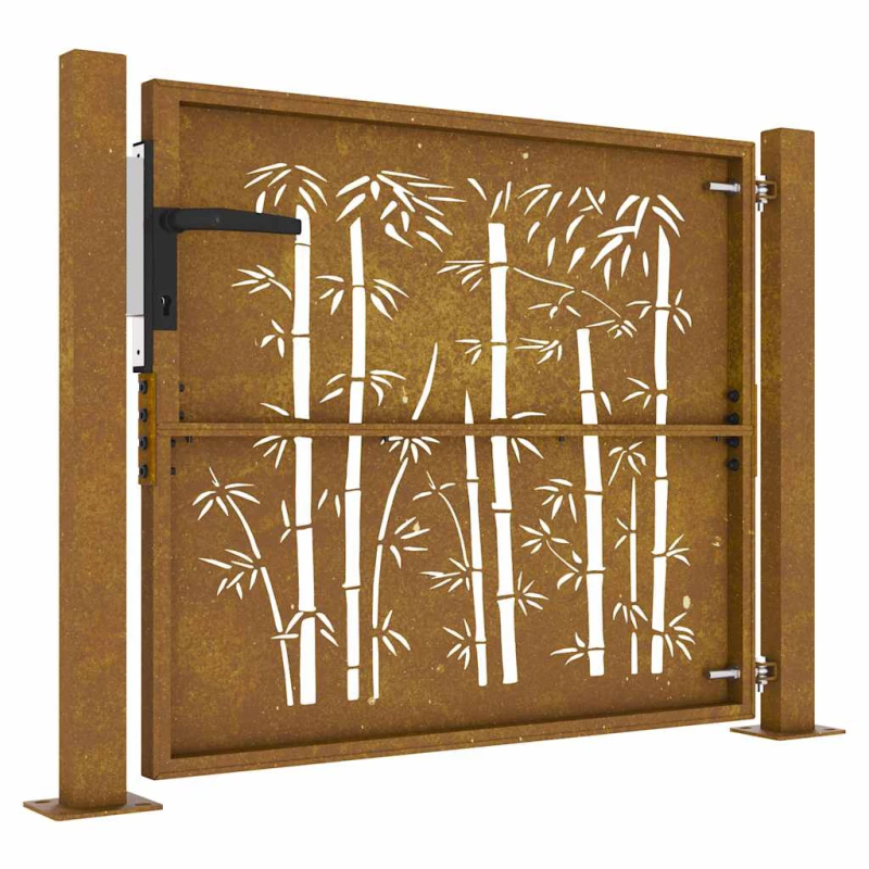 vidaXL dārza vārti, 100x75 cm, kortēna tērauds, bambusa dizains
