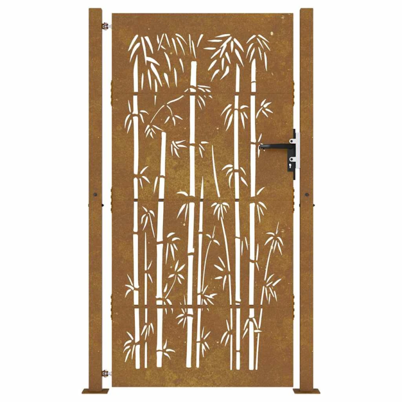 vidaXL dārza vārti, 100x200 cm, kortēna tērauds, bambusa dizains