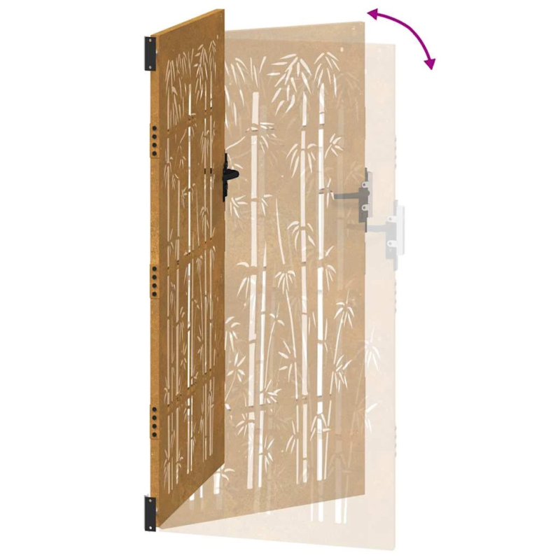 vidaXL dārza vārti, 100x200 cm, kortēna tērauds, bambusa dizains