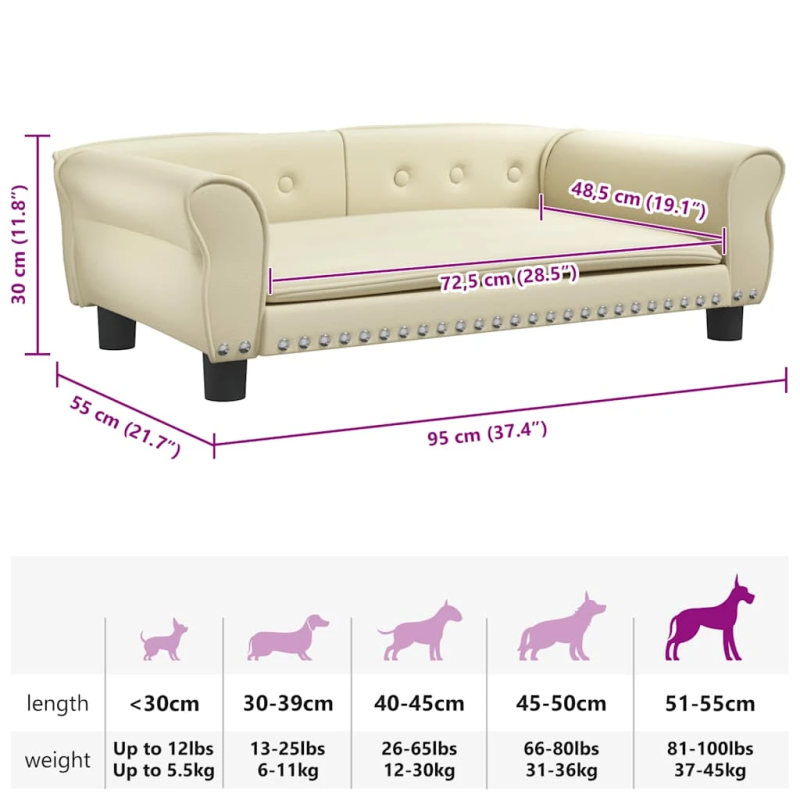 vidaXL gulta suņiem, bēša, 95x55x30 cm, mākslīgā āda