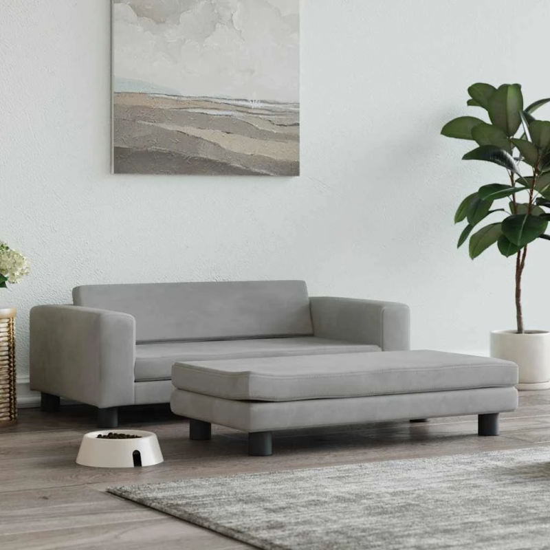 vidaXL suņa gulta ar pagarinājumu, gaiši pelēka, 100x50x30 cm, samts