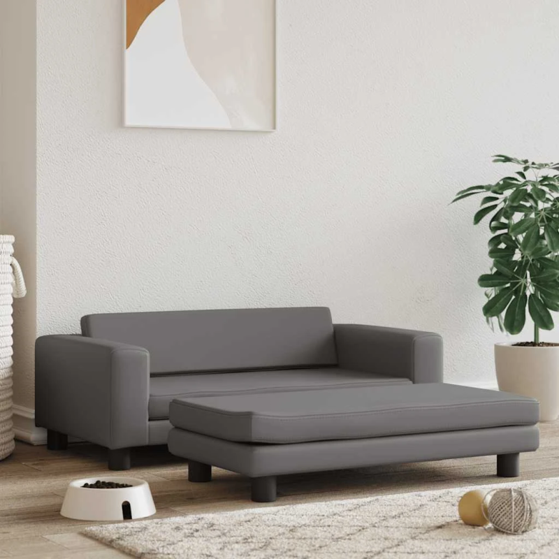 vidaXL suņa gulta ar pagarinājumu, pelēki, 100x50x30 cm, mākslīgā āda