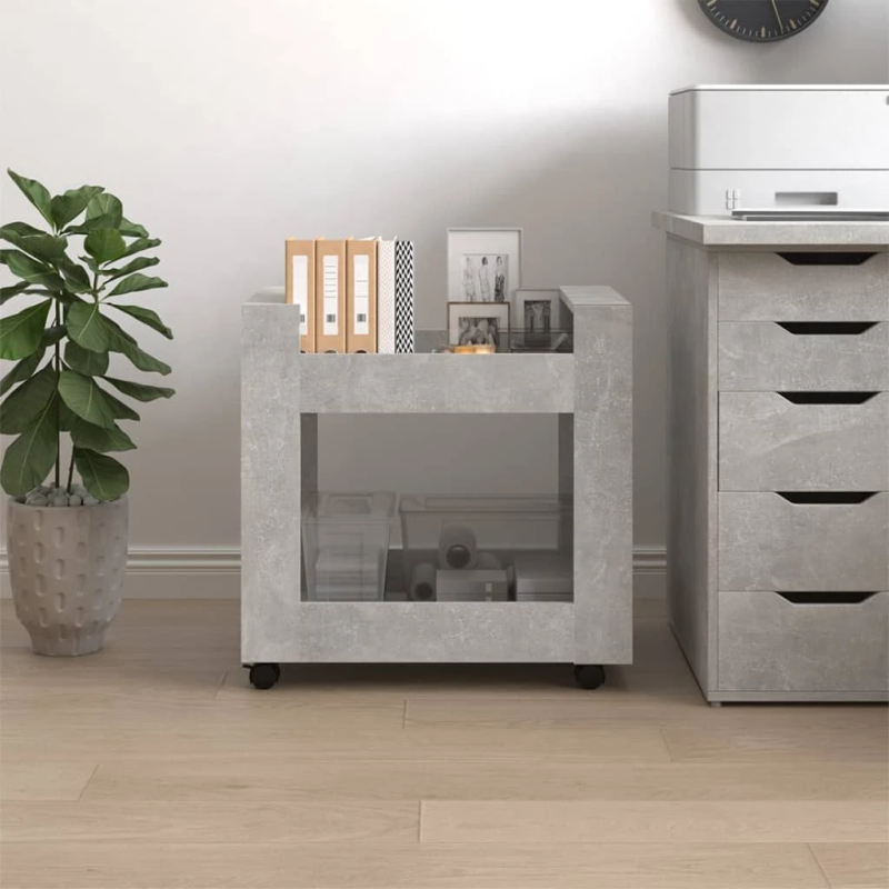 vidaXL galda skapītis uz riteņiem, betonpelēks, 60x45x60 cm