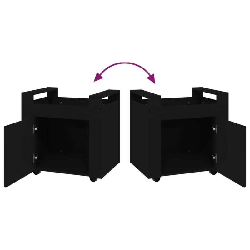 vidaXL galda skapītis uz riteņiem, melns, 60x45x60 cm