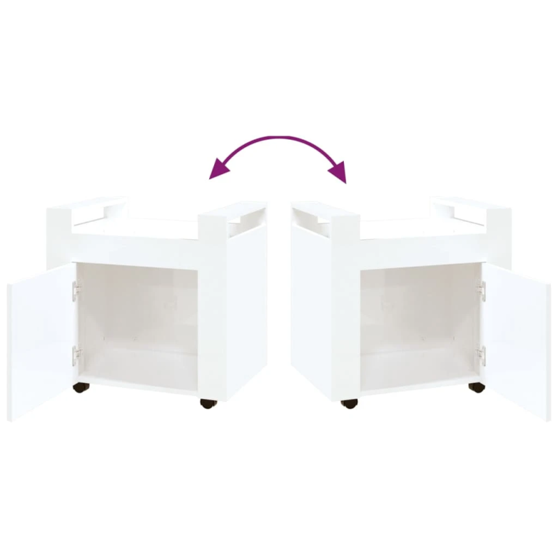 vidaXL galda skapītis uz riteņiem, spīdīgi balts, 60x45x60 cm