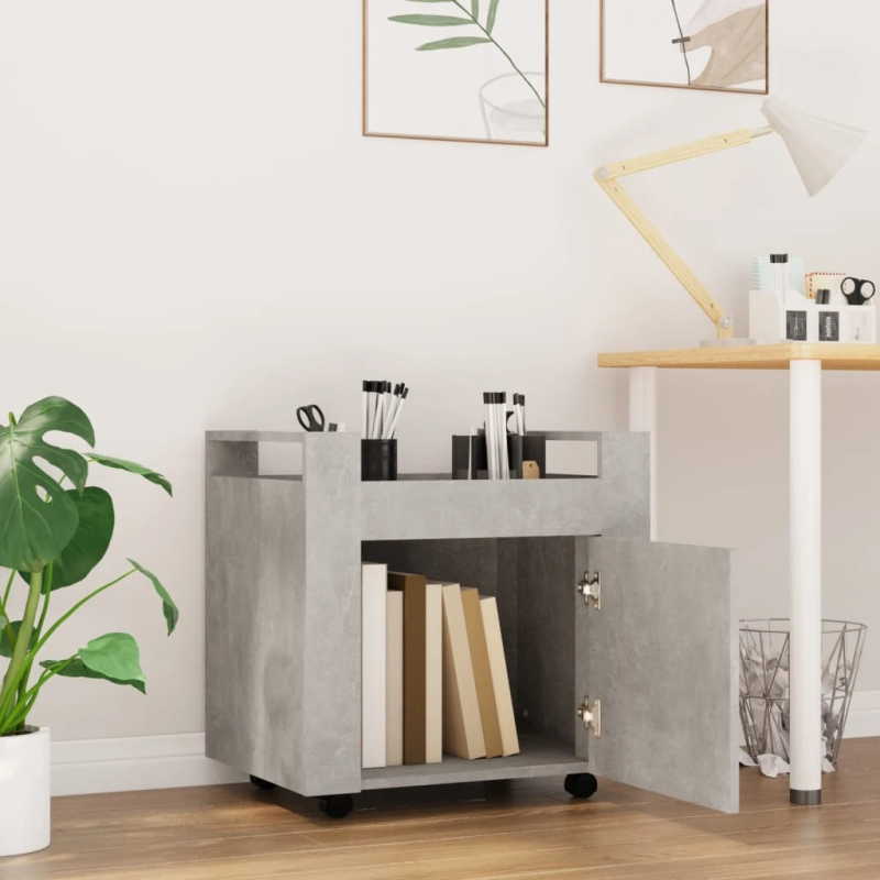 vidaXL galda skapītis uz riteņiem, betonpelēks, 60x45x60 cm