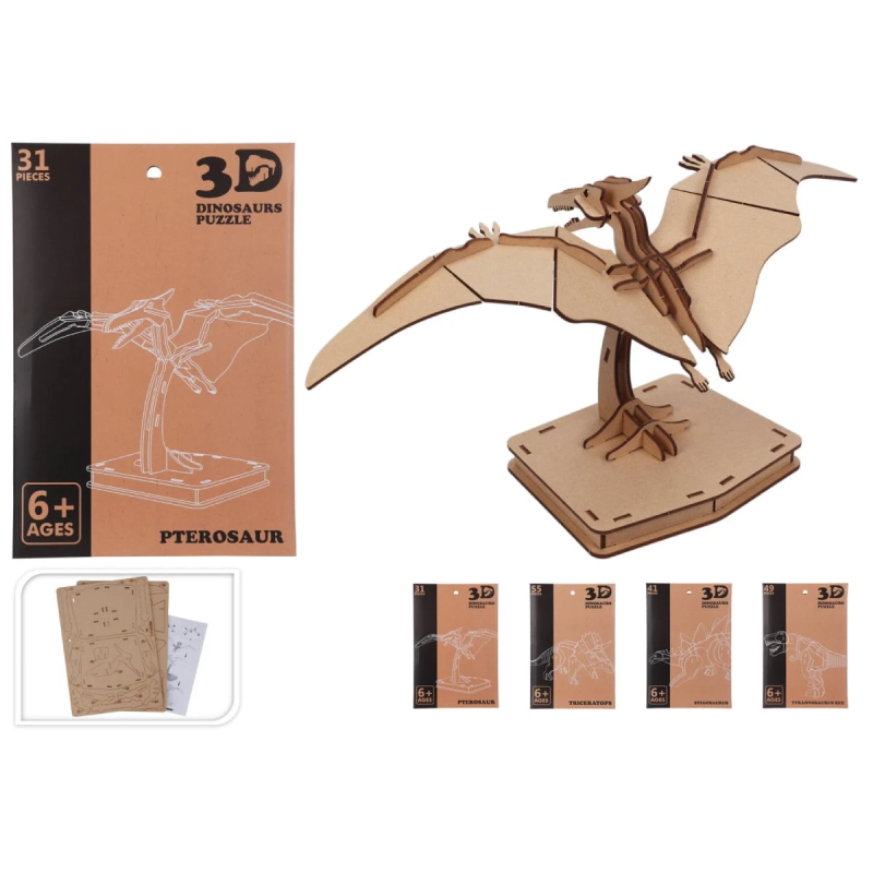 Puzle Dinozaurs 3D koka, 4veidi