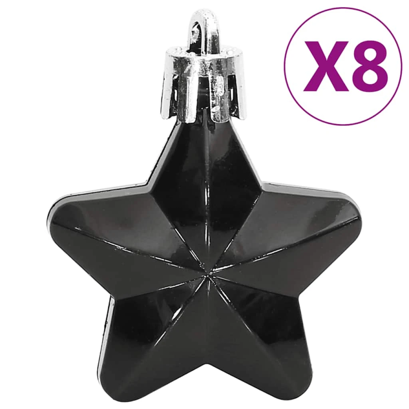 vidaXL Ziemassvētku eglītes rotājumi, 111 gab., melns polistirols