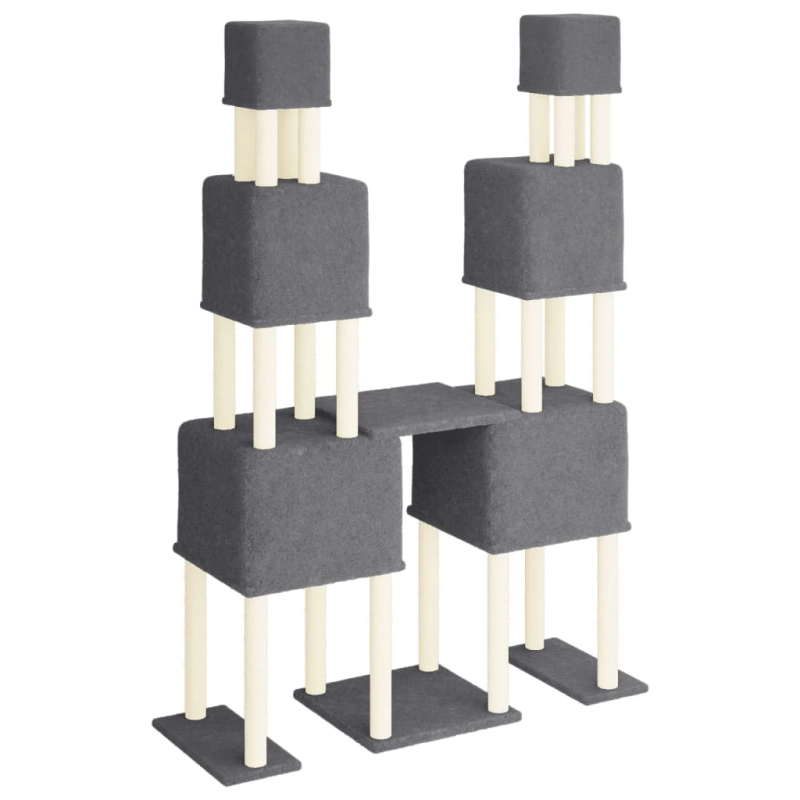 vidaXL kaķu māja ar sizala stabiem nagu asināšanai, 199 cm, pelēka